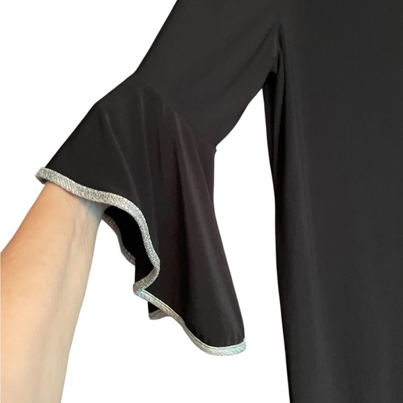 Tiana B Black Dress with Flared/Bell sleeves-Silver Trim-Size Medium NWT - Picture 3 of 10